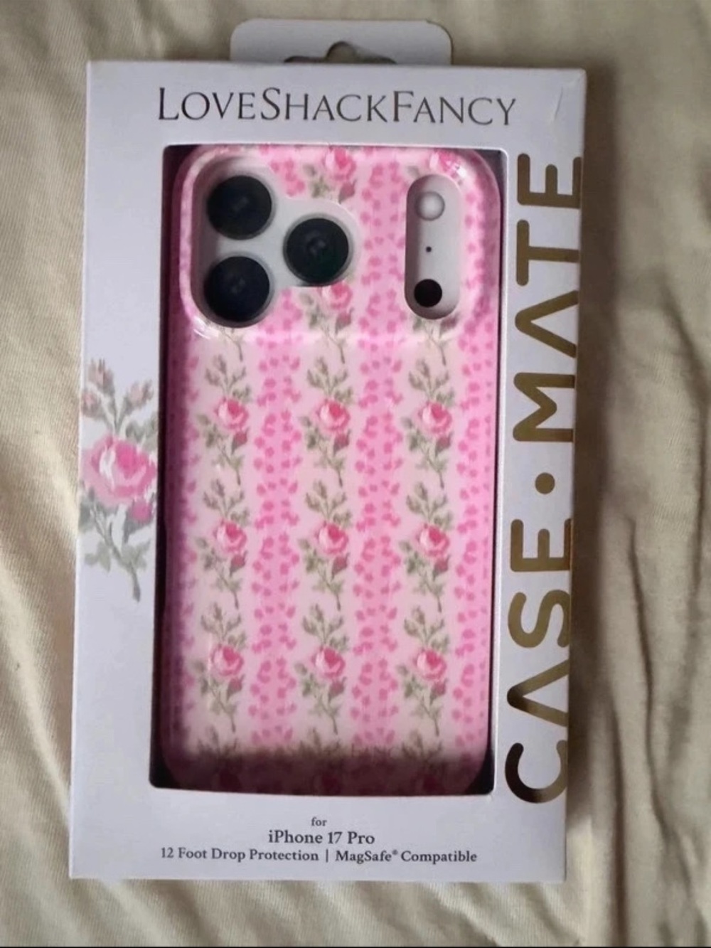LoveShackFancy Pink Floral iPhone 17 Pro Case with Rose Pattern